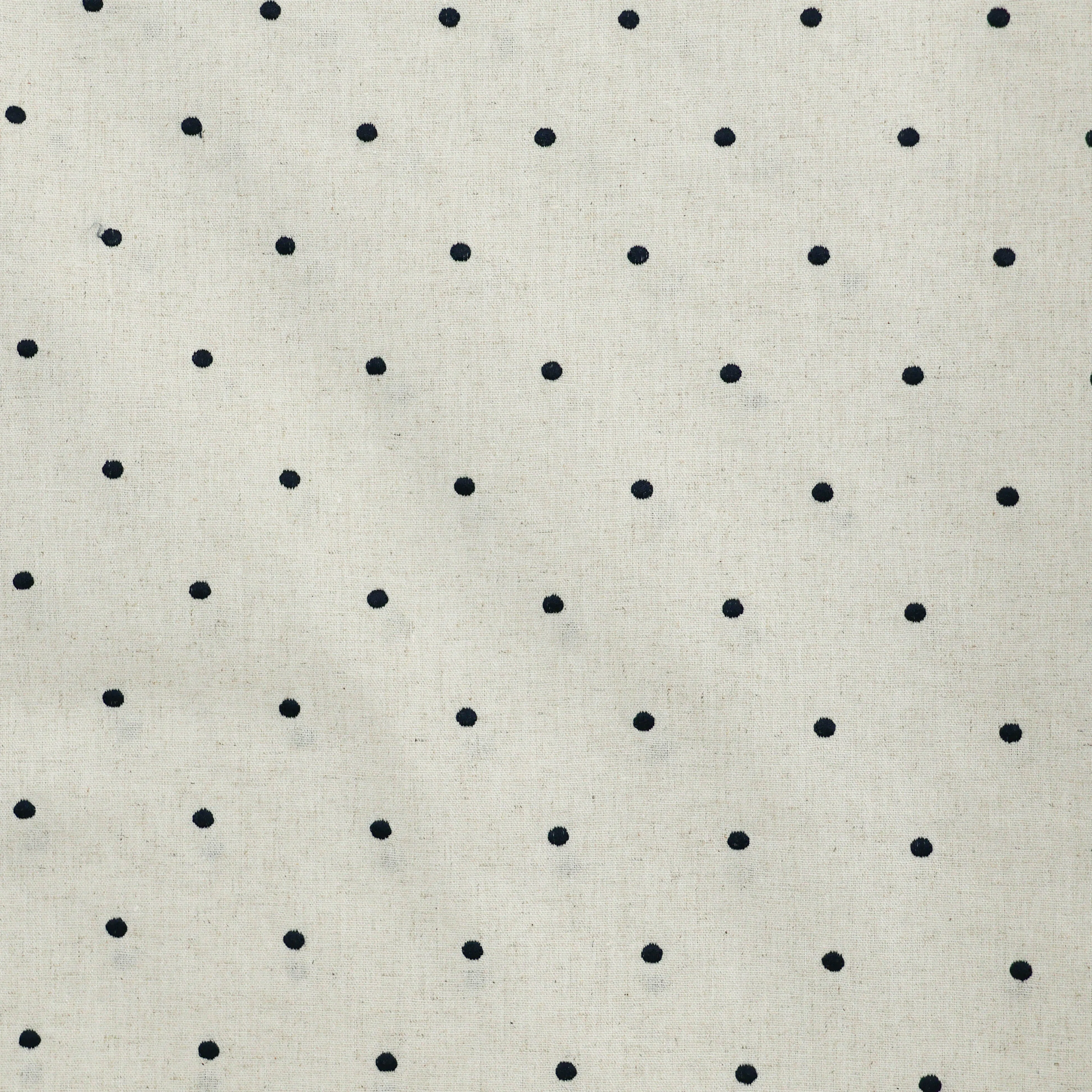 Viscose linnen gebroken wit met geborduurde blauwe bolletjes